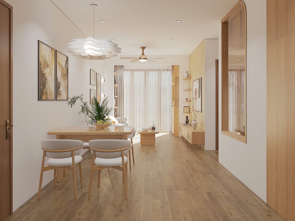 Golden Point - phòng khách và phòng ăn nhìn từ lối vào